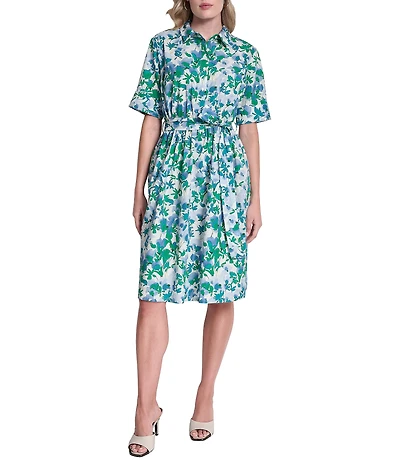 DKNY by Donna Karan Petite Size Short Sleeve Belted Shirtdress