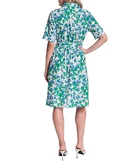 DKNY by Donna Karan Petite Size Short Sleeve Belted Shirtdress