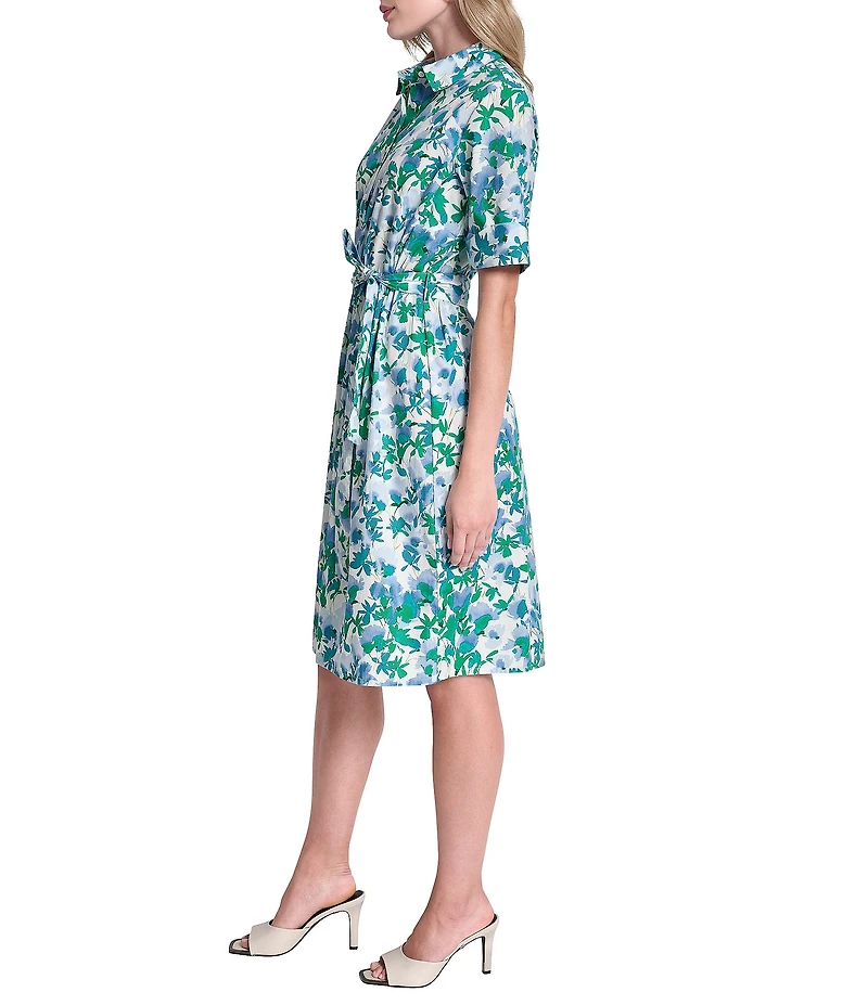 DKNY by Donna Karan Petite Size Short Sleeve Belted Shirtdress