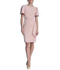 DKNY by Donna Karan Petite Size Short Sleeve Crew Neck Ruched Mini Sheath Dress