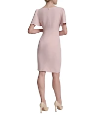 DKNY by Donna Karan Petite Size Short Sleeve Crew Neck Ruched Mini Sheath Dress