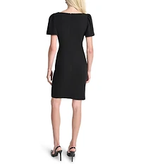 DKNY by Donna Karan Petite Size Short Sleeve Scuba Crepe Sheath Dress