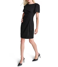 DKNY by Donna Karan Petite Size Short Sleeve Scuba Crepe Sheath Dress