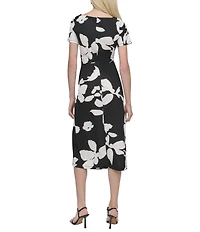 DKNY by Donna Karan Petite Size Short Sleeve Twisted Midi Dress