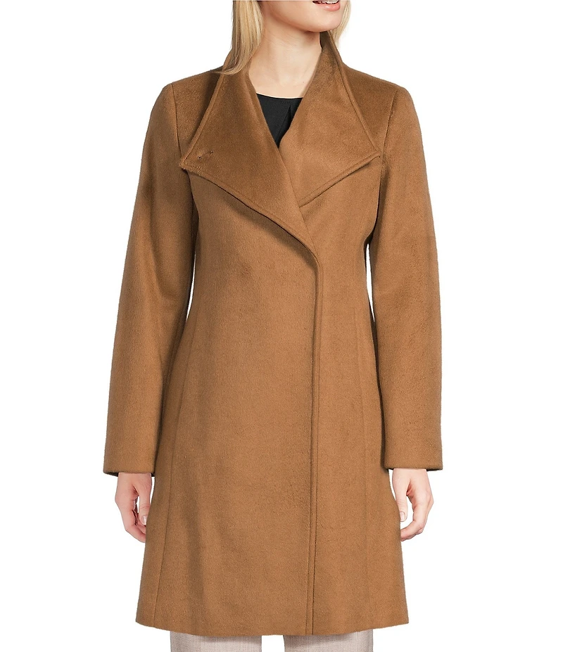 DKNY by Donna Karan Petite Size Wool Blend Stand Collar Snap Front Coat