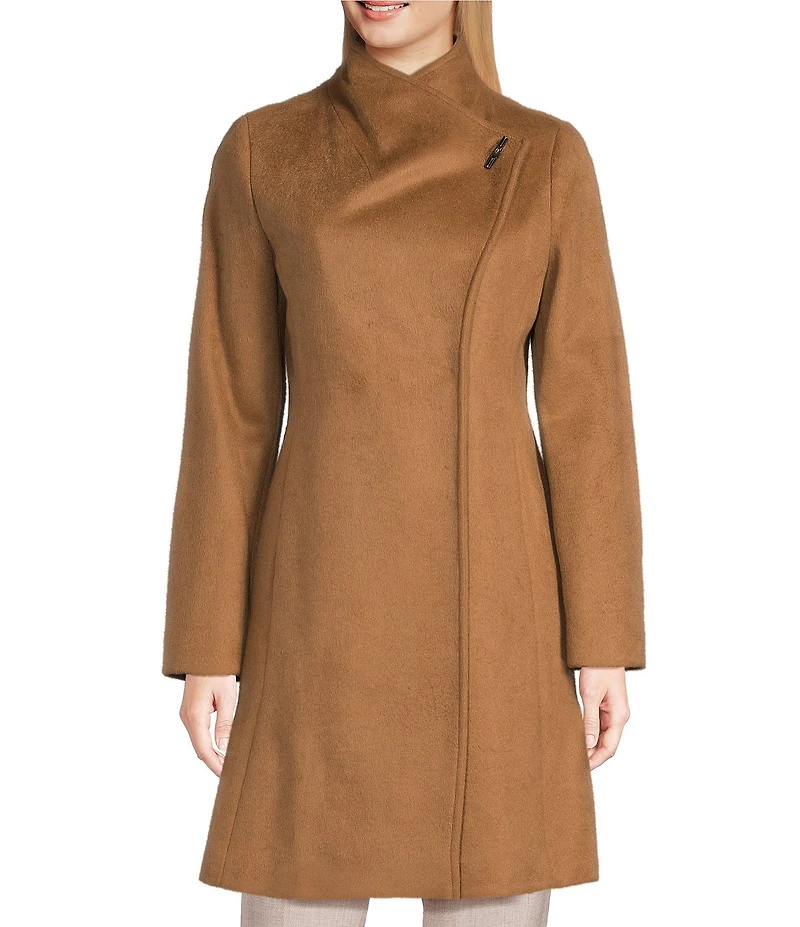 DKNY by Donna Karan Petite Size Wool Blend Stand Collar Snap Front Coat