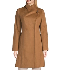 DKNY by Donna Karan Petite Size Wool Blend Stand Collar Snap Front Coat