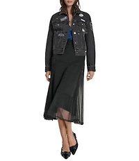 DKNY by Donna Karan Pins And Patches Denim Trucker Jacket