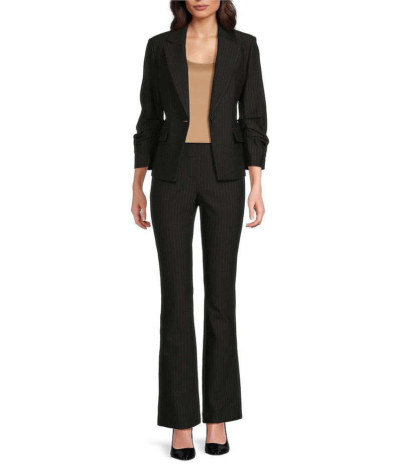 DKNY by Donna Karan Pinstripe Ponte Ruche Sleeve One-Button Blazer