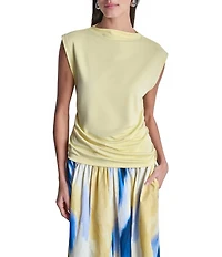 DKNY by Donna Karan Pique Crew Neck Sleeveless Side Ruch Top
