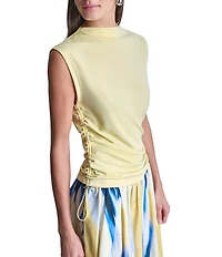 DKNY by Donna Karan Pique Crew Neck Sleeveless Side Ruch Top