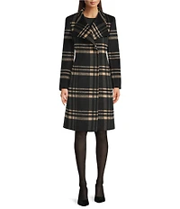DKNY by Donna Karan Plaid Print Shawl Collar One Button Wool Blend Coat