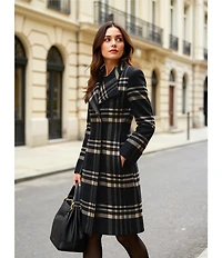 DKNY by Donna Karan Plaid Print Shawl Collar One Button Wool Blend Coat