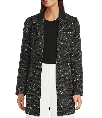 DKNY by Donna Karan Platt Tweed Notch Collar Long Sleeve One Button Topper