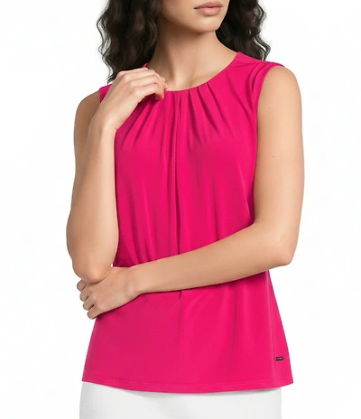 DKNY By Donna Karan Pleated Crew Neck Sleeveless Top