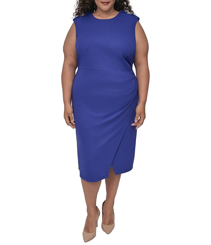 DKNY by Donna Karan Plus Size Cap Sleeve Side Ruched Sheath Dress