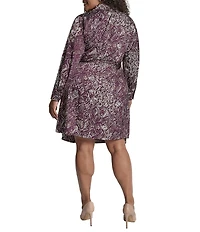 DKNY by Donna Karan Plus Size Charmeuse Collared Long Sleeve Print Wrap Dress