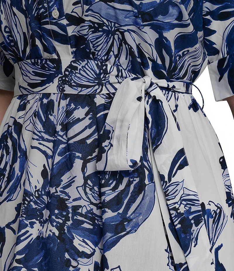 DKNY by Donna Karan Plus Size Elbow Sleeve Button Front Belted Shirt Midi Dress