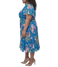 DKNY by Donna Karan Plus Size Floral Print Chiffon Midi Dress