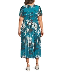 DKNY By Donna Karan Plus Size Flutter Sleeve Floral Print Fit & Flare Midi Dress