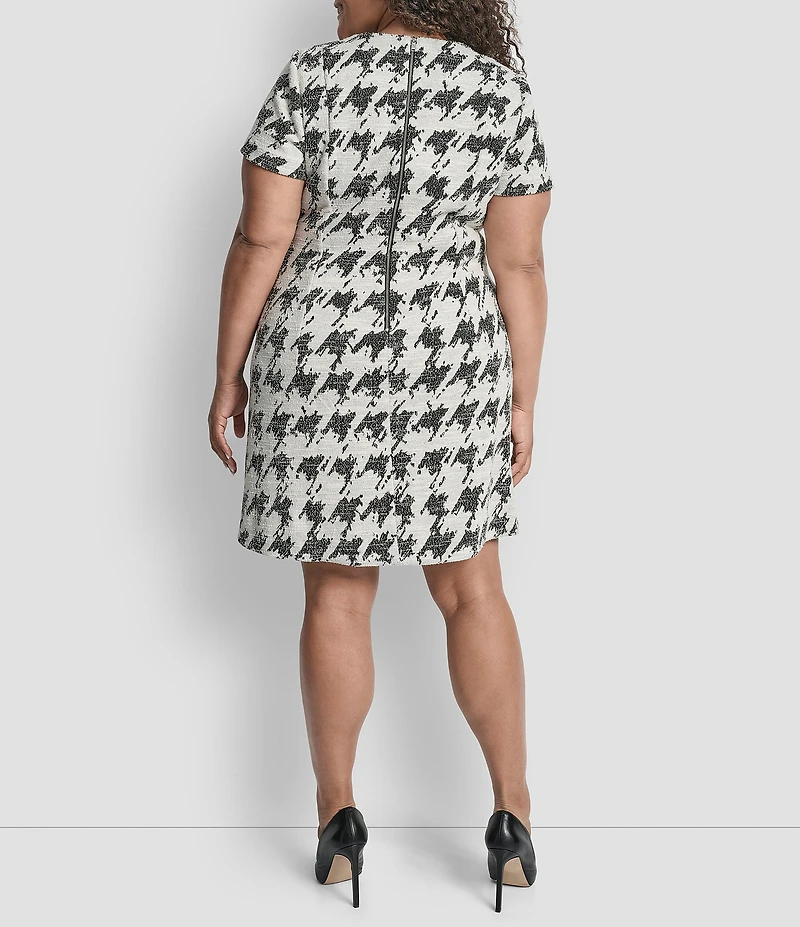 DKNY by Donna Karan Plus Size Houndstooth Print Short Sleeve Sheath Dress