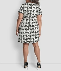 DKNY by Donna Karan Plus Size Houndstooth Print Short Sleeve Sheath Dress