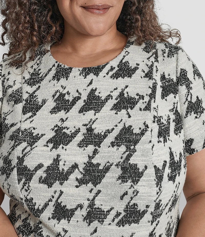 DKNY by Donna Karan Plus Size Houndstooth Print Short Sleeve Sheath Dress