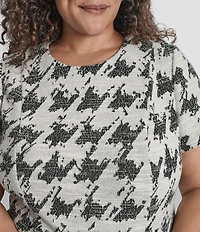 DKNY by Donna Karan Plus Size Houndstooth Print Short Sleeve Sheath Dress