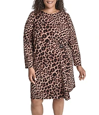 DKNY by Donna Karan Plus Size Jersey Leopard Print Long Sleeve Sheath Dress