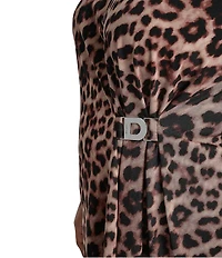 DKNY by Donna Karan Plus Size Jersey Leopard Print Long Sleeve Sheath Dress