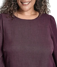 DKNY by Donna Karan Plus Size Melange Washer Long Bubble Sleeve Ruffle Hem Dress