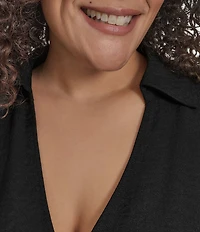 DKNY by Donna Karan Plus Size Melange Washer Surplice Neck Sleeveless Belted Midi Dress