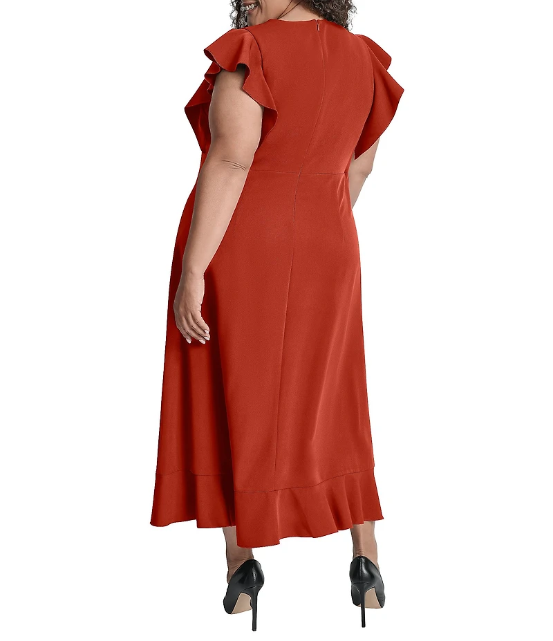 DKNY by Donna Karan Plus Size Salon Stretch Ruffle Cap Sleeve Midi Dress