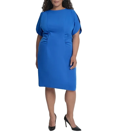 DKNY by Donna Karan Plus Size Salon Stretch Spilt Sleeve Cinched Waist Sheath Dress