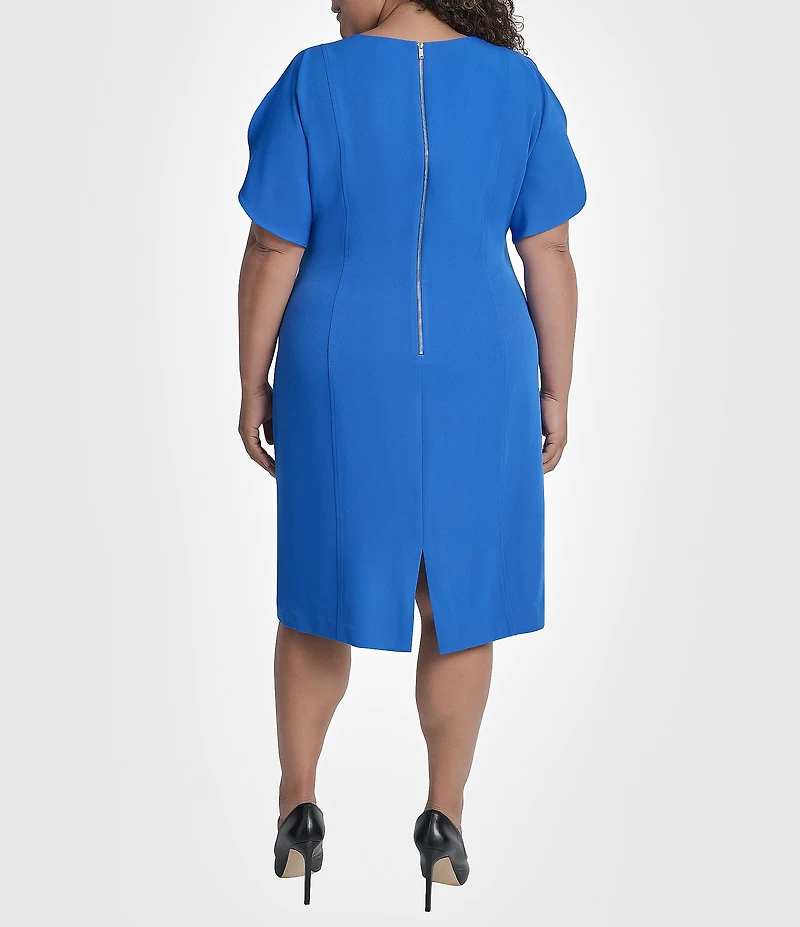 DKNY by Donna Karan Plus Size Salon Stretch Spilt Sleeve Cinched Waist Sheath Dress