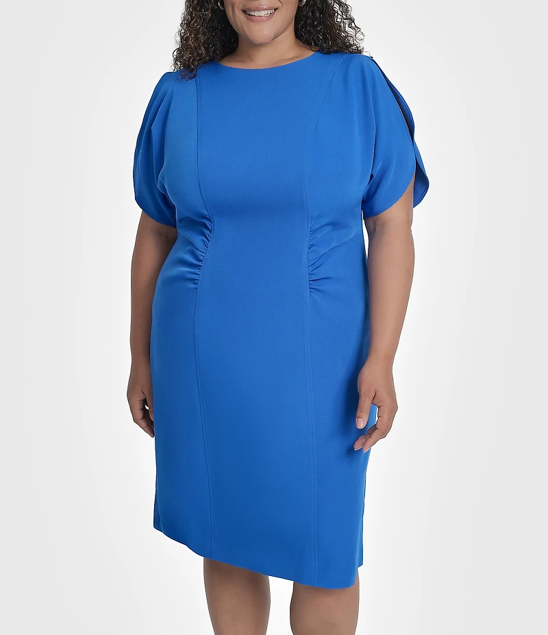 DKNY by Donna Karan Plus Size Salon Stretch Spilt Sleeve Cinched Waist Sheath Dress
