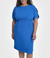 DKNY by Donna Karan Plus Size Salon Stretch Spilt Sleeve Cinched Waist Sheath Dress