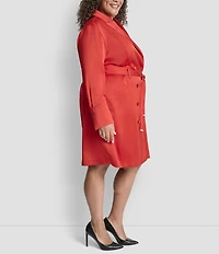 DKNY by Donna Karan Plus Size Satin Crepe V-Neck Long Sleeve Belted Coat Dress