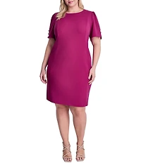 DKNY by Donna Karan Plus Size Scuba Crepe Jewel Neck Short Sleeve Dress