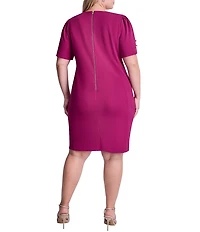 DKNY by Donna Karan Plus Size Scuba Crepe Jewel Neck Short Sleeve Dress