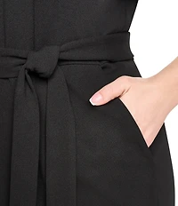 DKNY By Donna Karan Plus Size Scuba Crepe Short Flutter Sleeve Newel Neck Cropped Wide Leg Jumpsuit