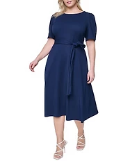 DKNY By Donna Karan Plus Size Scuba Crepe Short Sleeve A-Line Midi Dress