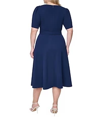DKNY By Donna Karan Plus Size Scuba Crepe Short Sleeve A-Line Midi Dress