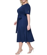 DKNY By Donna Karan Plus Size Scuba Crepe Short Sleeve A-Line Midi Dress