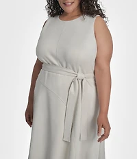 DKNY by Donna Karan Plus Size Scuba Faux Suede Belted Sleeveless Midi Dress
