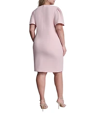 DKNY by Donna Karan Plus Size Scuba Short Sleeve Crew Neck Ruched Sheath Dress