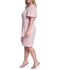 DKNY by Donna Karan Plus Size Scuba Short Sleeve Crew Neck Ruched Sheath Dress