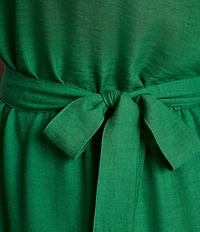 DKNY By Donna Karan Plus Size Short Bubble Sleeve V-Neck Belted Tiered Dress