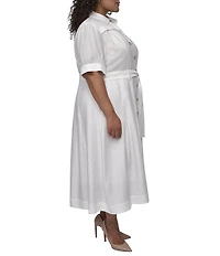 DKNY by Donna Karan Plus Size Short Sleeve Button Front Midi Dress