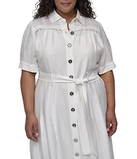 DKNY by Donna Karan Plus Size Short Sleeve Button Front Midi Dress